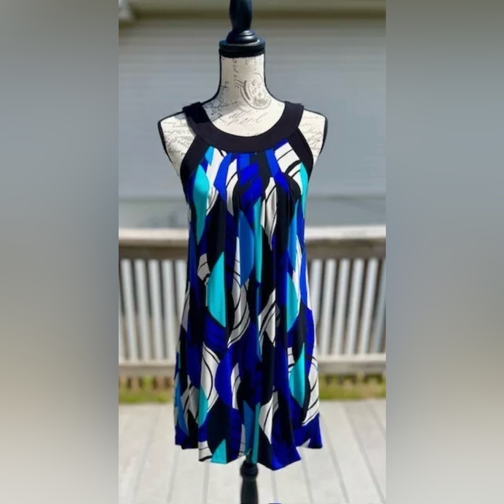 Elle Blue Geometric Pattern Shift Party Cocktail Dress Women’s Size S EU…​